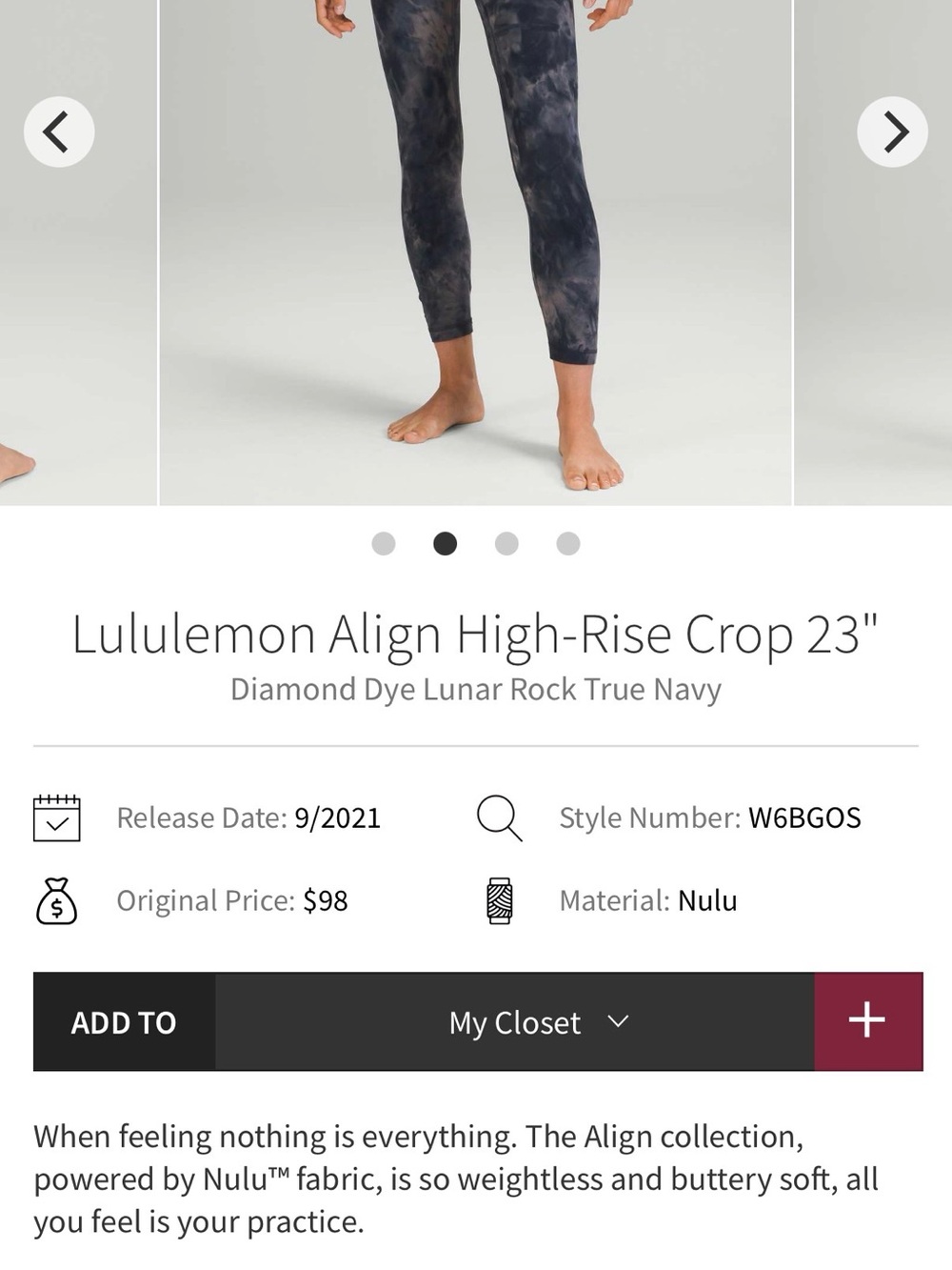 Lululemon Align High-Rise Crop 23" - Diamond Dye Lunar Rock True Navy